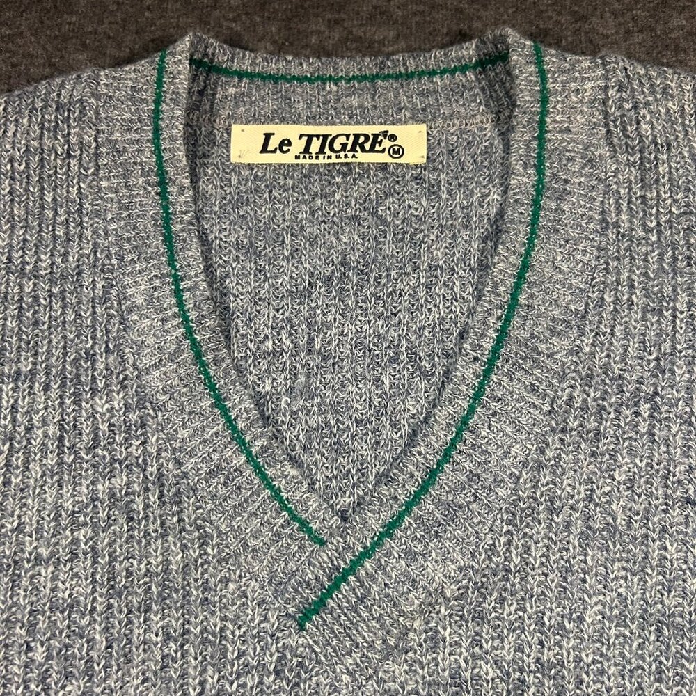 Vintage Le Tigre Golf Sweater Vest Men's Medium V Neck Grey Chunky - Picture 7 of 10